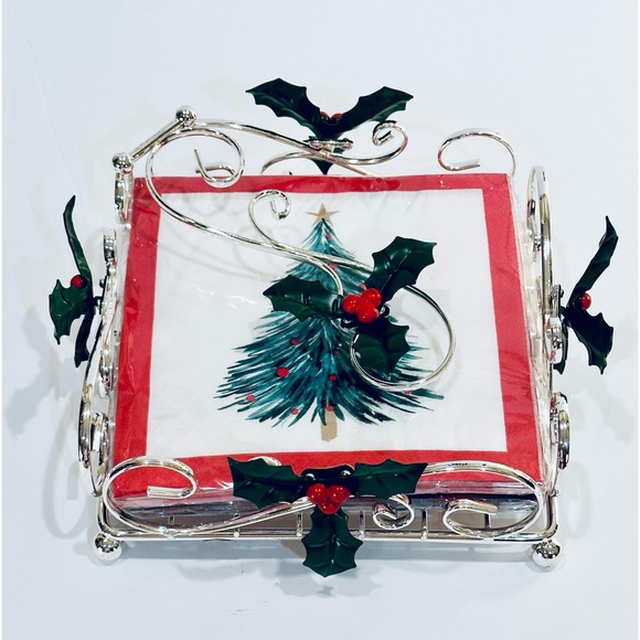 🎄NIB Silver Tone Christmas Holiday Delight Tabletop Napkin Holder Studio Nova - Picture 6 of 9